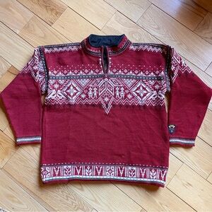 Vintage Dale of Norway Sport Solferino Wool Sweater Red Cross Zip Nordic Ski Vtg